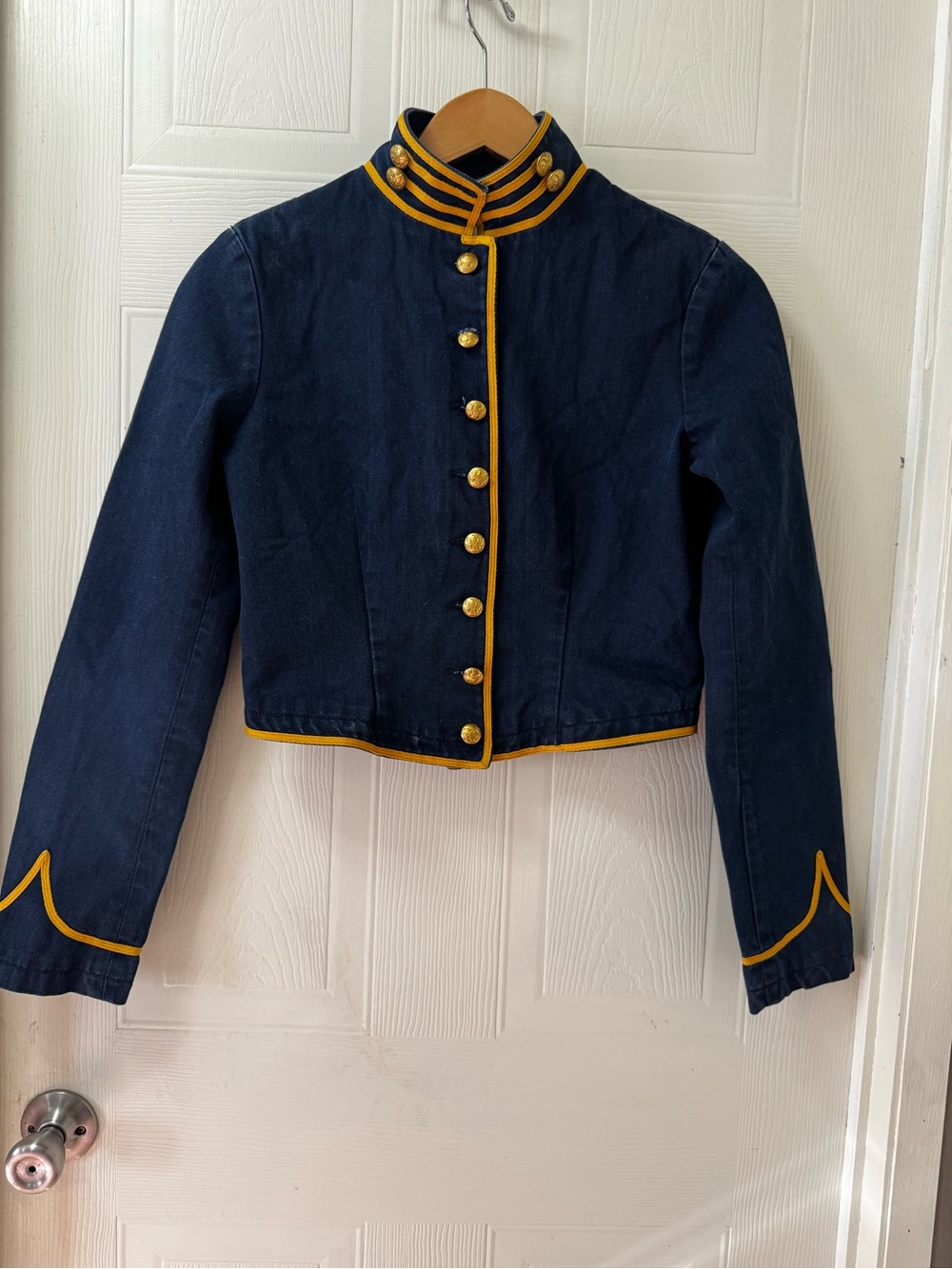 Denim & Supply Ralph Lauren Navy Military-Inspired Cropped Jacket with Gold Trim